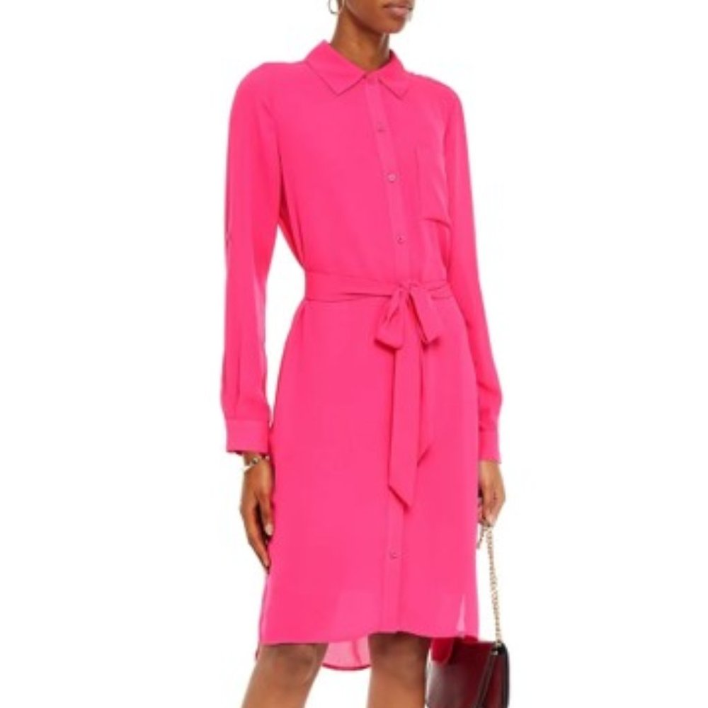 DVF Diane von Furstenberg Kadi Manic Pink crepe shirtdress dress belt 6